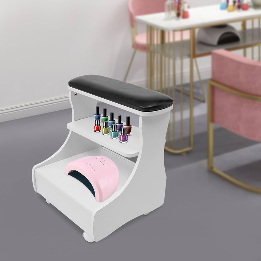 רגלית פדיקור מפוארת עם מדף ומגירה | כרית שחורה